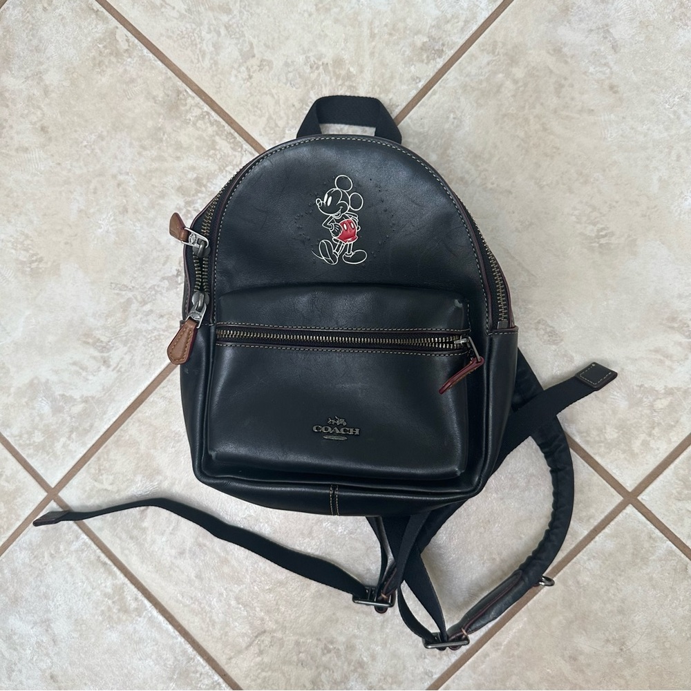 Coach Mickey Mouse Disney Black Leather Backpack Mini Charlie - Picture 4 of 12